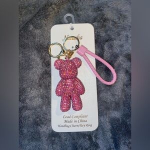 BNWT Natasha Couture Pink Bear Keychain with Gold Accents $48